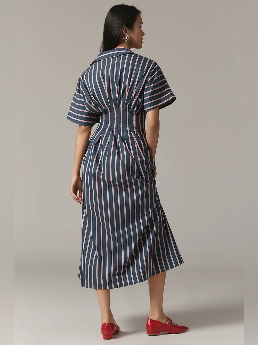 NWT Anthropologie The Tobie Shirt Dress by Exquise Striped Maxi Navy Pink XXS - Picture 2 of 3